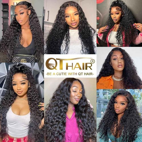 QTHAIR Water Wave Human Hair Bundles (Natural Black,12" 14" 16") Burmese Curly 16A 100% Unprocessed Brazilian Virgin Human Hair Weave Wet and Wavy Bundles
