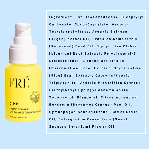 Vitamin C Serum for Face,C ME by FRE Skincare,Anti Aging Brightening for All Skin Types - 10% Vitamin C Serum Vegan with Argan Oil - Helps Even Skin Tone, Brightens Face & Reduces Wrinkles