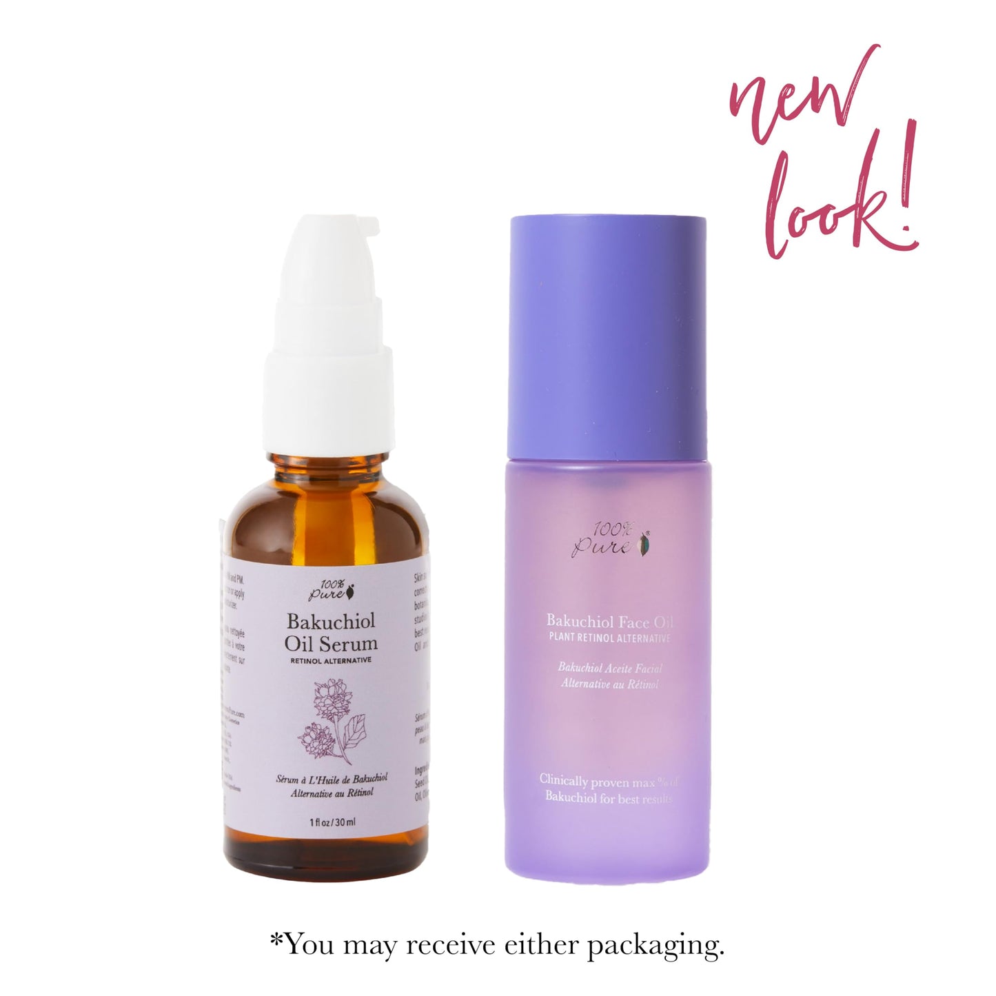 100% PURE Bakuchiol Serum Facial Oil Moisturizer + Squalane Plant Based Retinol Alternative Skincare - Daily Anti Aging Glow for Women & Men All Skin Types, Vegan - 1 Fl Oz