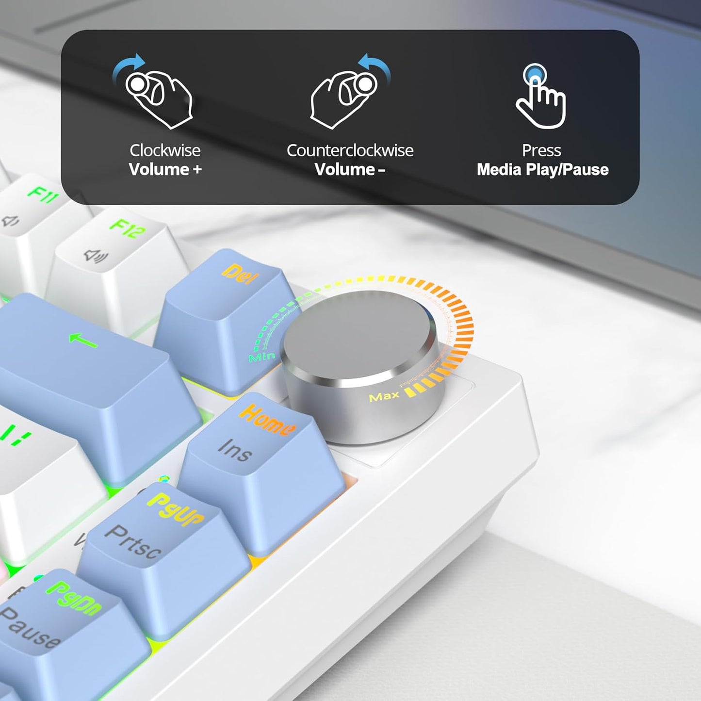 400PRO 75% Wireless Black Blue Gaming Keyboard, Gasket Hot Swappable RGB Mechanical Keyboard, Bluetooth/2.4GHz/USB-C Thocky Keyboard with Pre-lubed Cream Grey Switches (82 Black Blue-B)