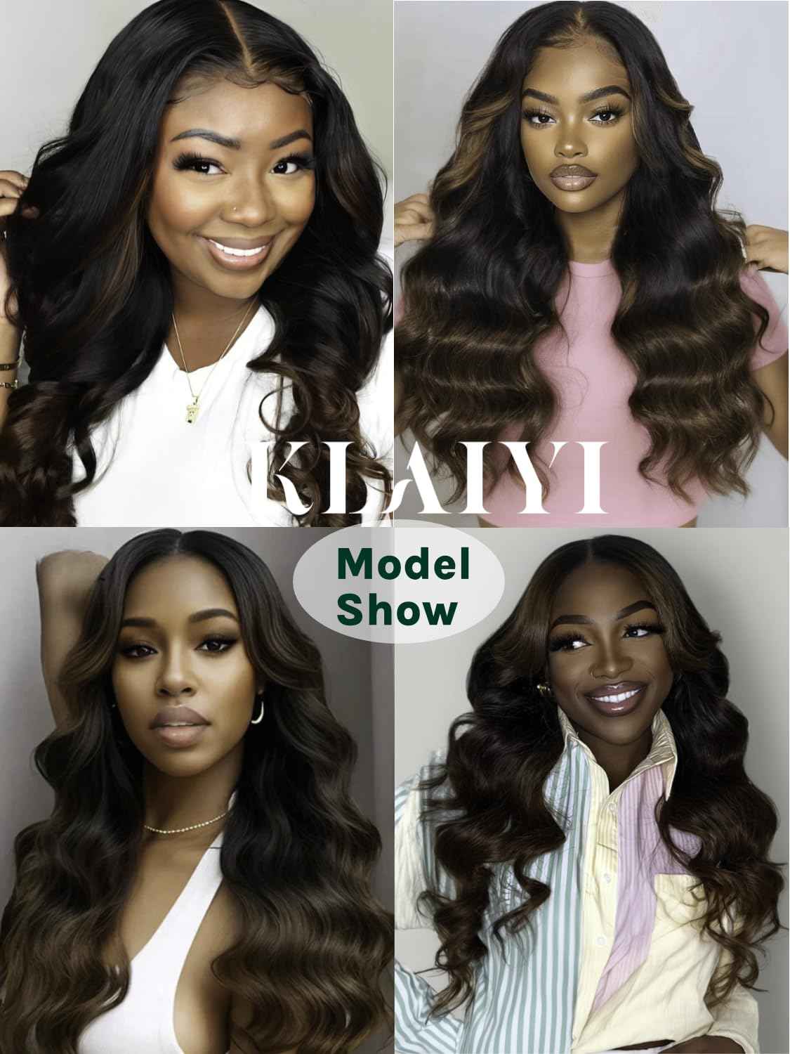 KLAIYI Ombre Brown V Part Wig Body Wave Human Hair Upgrade U Part Wig with Dark Roots Glueless Chestnut Brown Clip in Half Wig No Glue No Leave Out Beginner Wigs for Women Wear and Go Wig 150% 16Inch