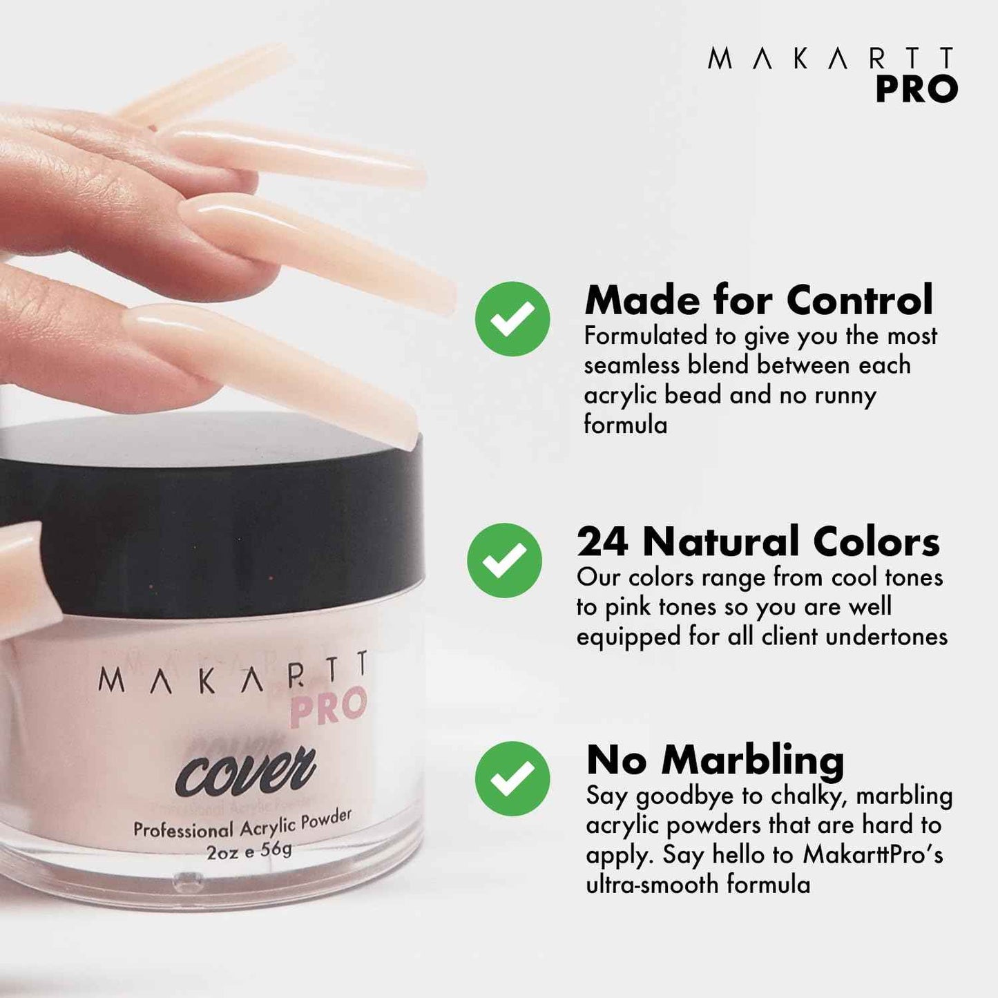 MakarttPro Cool Tone Acrylic Powder Collection - Essential Nude and Pink Cover Powder - Smooth Application - Professional Quality for Nail Technicians - Beginner Friendly - 8-Piece Set with 2oz/56g