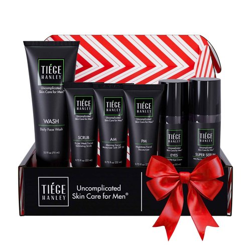 Tiege Hanley Skin Care Set for Men, Anti Aging Routine, System Level 3, Daily Face Wash, Facial Scrub, Two Moisturizers, Eye Cream, and Serum for Healthy, Hydrated Skin, Men’s Skin Care, 6 Piece Kit