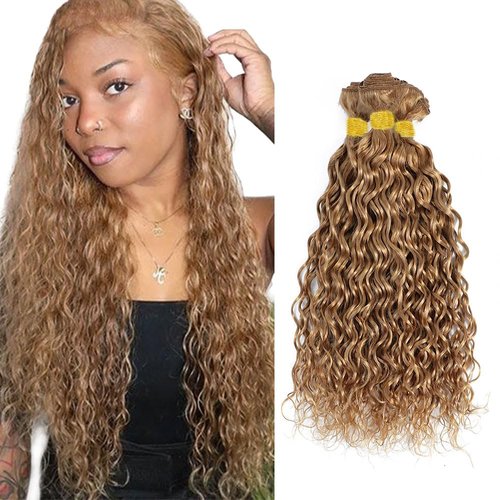 22 24 26 Inch Honey Blonde Bundles Color #27 Water Wave Human Hair Bundles Brazilian Virgin Hair #27 Bundles Blonde Wet and Wavy Bundles