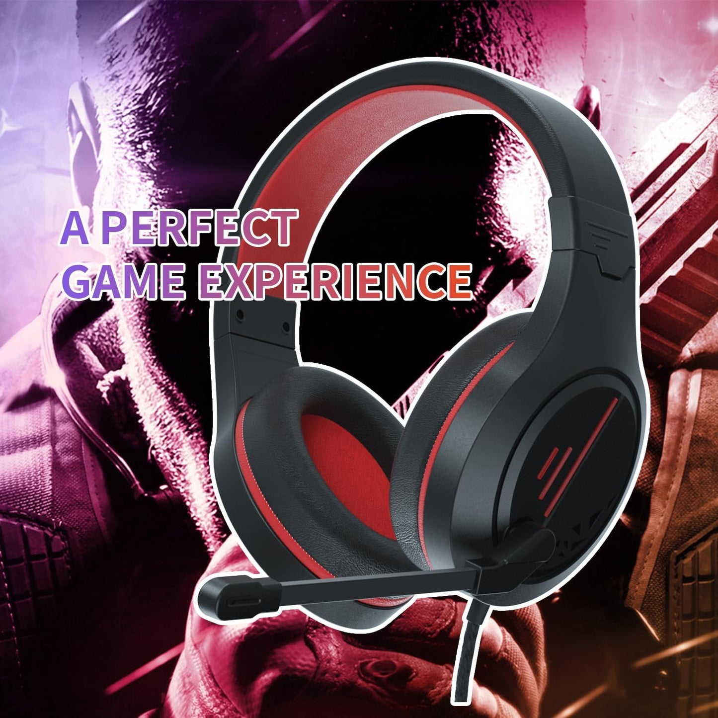 Anivia MH601 Headphones with Microphone Wired Headset with Active Noise Canceling Microphone, 3.5mm Audio Jack Stereo Headphone - Red (Game/Work/School)