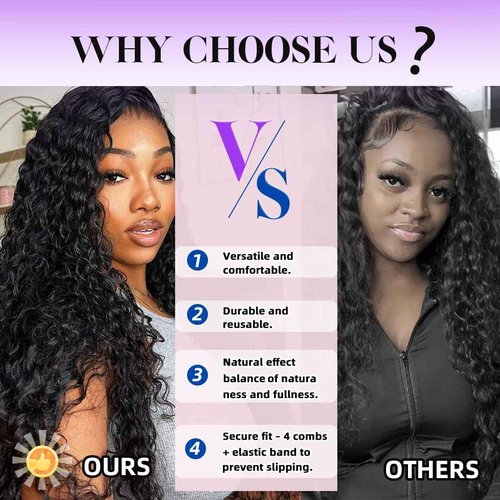 YYAD 13x4 Deep Curly Glueless Wigs Human Hair Deep Wave Lace Frontal Wet and Wavy Wig 24 Inches 180 Density Water Wave Lace Front Wigs Human Hair Pre Plucked with Baby Hair Natural Black 1B