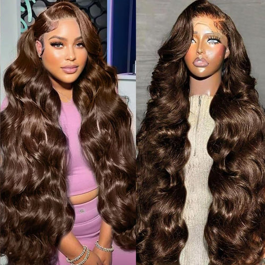 PIOGH 30 Inch Chocolate Brown Lace Front Wig Human Hair 13X6 Body Wave Lace Front Wigs Human Hair Pre Plucked 180 Density Colored Glueless 13X6 HD Lace Frontal Brown Wig Human Hair for Women