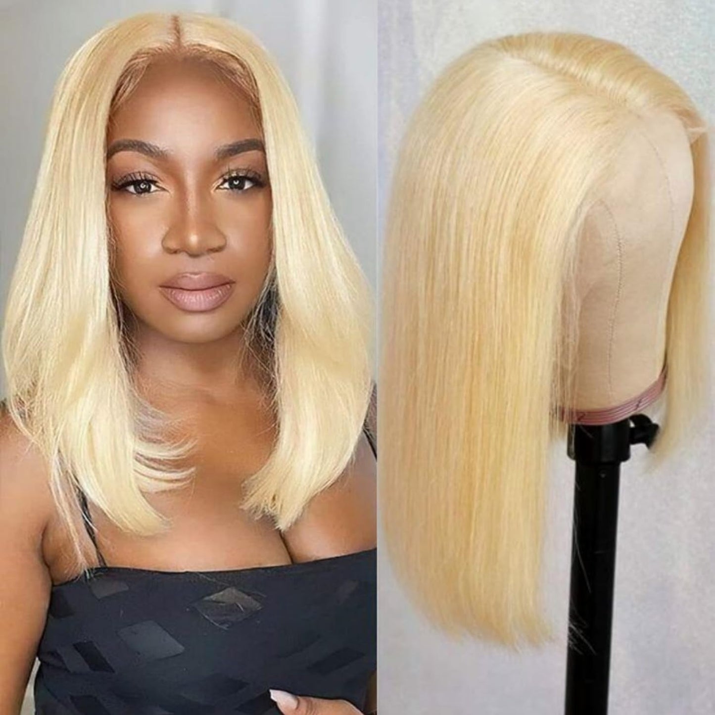 13x6 Blonde Lace Front Wigs Human Hair 613 Straight HD Transparent Lace Frontal Blonde Bob Wigs For Women 180% 16 Inch Brazilian Virgin 613 Bob Lace Front Wigs Human Hair With Baby Hair