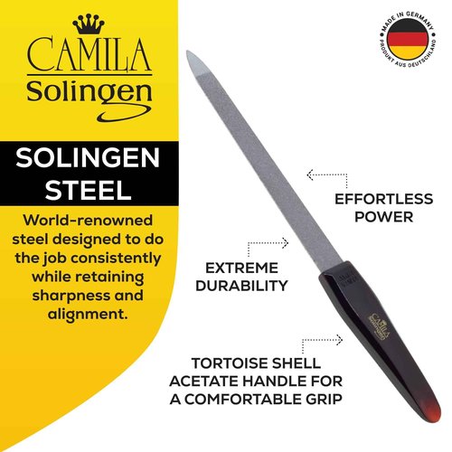 Camila Solingen CS13 Large Heavy Duty Toe Nail Clipper for Thick Nails, Manicure and Pedicure & CS19 Large Professional Sapphire Metal Nail File for Fingernail and Toenail, Made in Solingen, Germany
