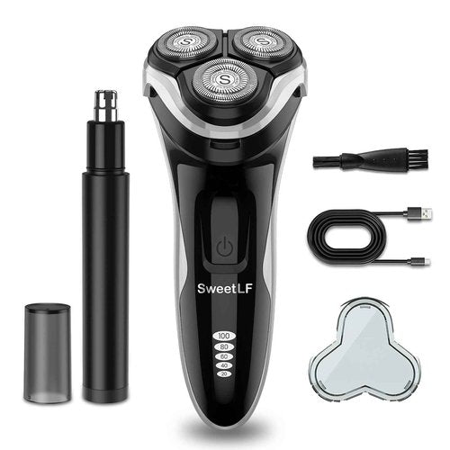 SweetLF Electric Razor for Men with Nose Trimmer, 100% Waterproof, Rechargeable Cordless Shaver, Type-C, 120Mins Runtime, Black