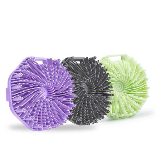 Suddies, Suddies Body Scrubber, Silicone Body Scrubber, Silicone Loofah, Body Scrub Brush for Effective Showering Exfoliation, Travel Loofah for Women & Men for Delicate Skin (Gray+Purple+Green)