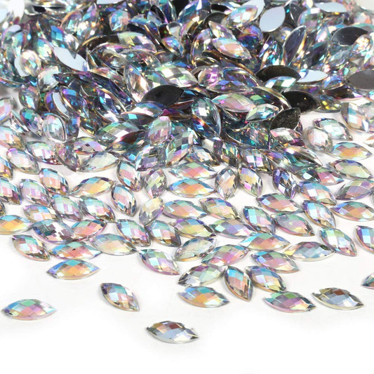 500Pcs Horse Eye Shape Crystal Clear Glass Rhinestones Eye Shaped Beads Flat Back Without Hole (White)