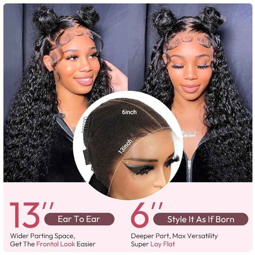 13x6 Lace Front Wigs Human Hair HD Lace Front Wigs Human Hair Pre Plucked Afro Kinky Curly Human Hair Wigs for Women 180% Density 4b/4c Glueless Wigs Human Hair for Women 16 inch
