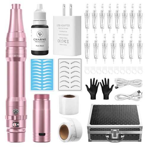 Charme Princesse Wireless Permanent Makeup Machine Kit Rotary Eyebrow Pen Machine With 15pcs 1R/1P Needles Supply for Eyebrow Lip Eyeliner EK403-4-US-FBA24