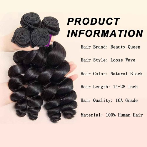 Beauty Queen 16A Human Hair Loose Wave Bundles 16 16 16 Inch 100% Unprocessed Brazilian Virgin Hair 3 Bundles Quick Weaves Hair Extensions Natural Black