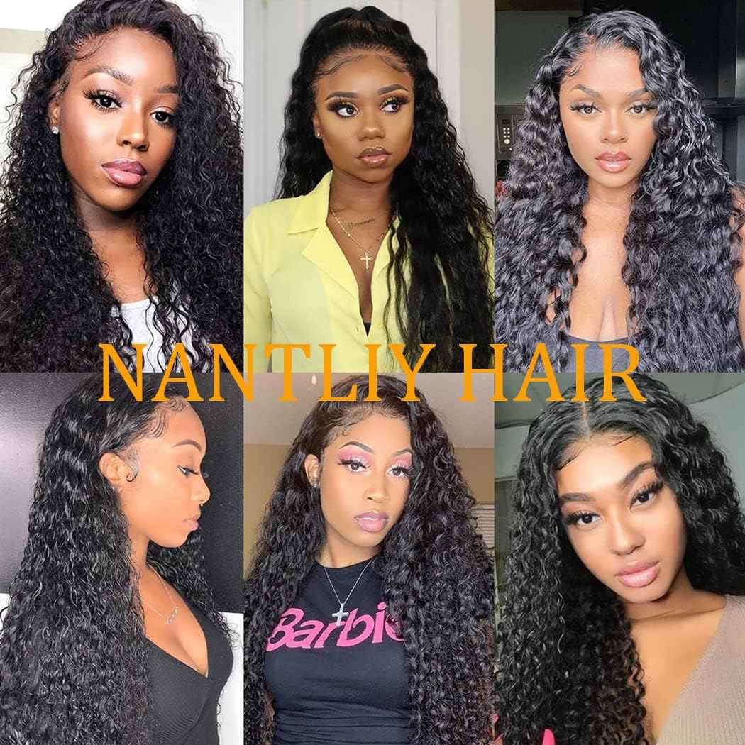 13x6 Deep Wave Lace Front Wigs - 200% Density HD Transparent Frontal Wigs - Glueless, Pre-Plucked with Baby Hair - Natural Black (30Inch)