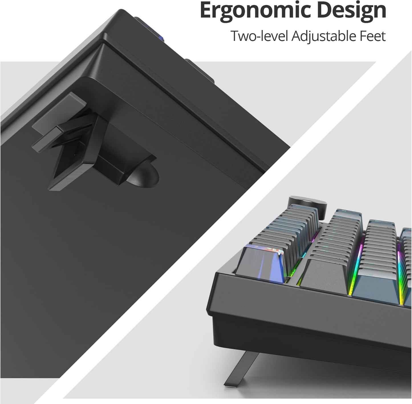75% Mechanical Gaming Keyboard, Hot Swappable RGB Backlit Custom With Knob, Gasket Mount USB Wired, 82 Keys Black Blue Linear Red Switch (82 Black Blue)