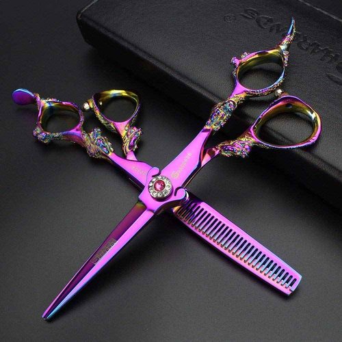 5.5/6 /7 Inch Purple Dragon Knight Professional Japanese Hair Scissors Barber Scissors Set (5.5 inch 2pc)
