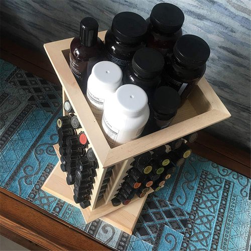 PhantomSky Super Huge Capacity Rotatable Wooden Aromatherapy Essential Oil Carrying Case, Natural Wood Essential Oil Organizer Storage Box Case Display Holds for Travel and Presentations Gift Box
