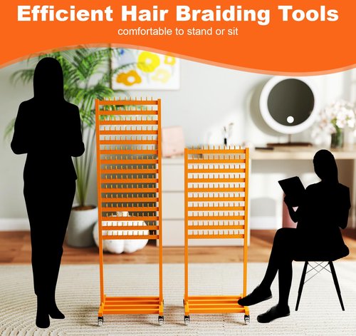 Suuiwau Metal Braiding Hair Rack 300 Pegs, Height Adjustable, Mobile Hair Holder Organizer with Wheels, 2 Sided Extension Separator Stand, Standing Storage for Stylists, Braiders, Salon, Beauty School