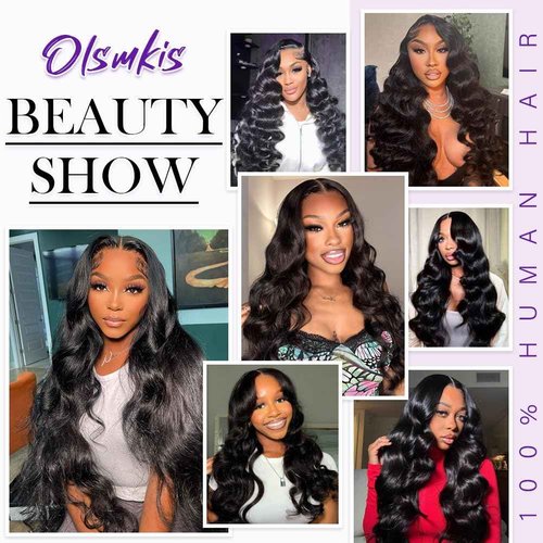 Olsmkis Body Wave Bundles Human Hair 22 24 26 Inch 3 Bundles Human Hair 300g 100% Unprocessed Brazilian Virgin Raw Hair Extensions Natural Black Weave Real Human Hair Bundles for Women