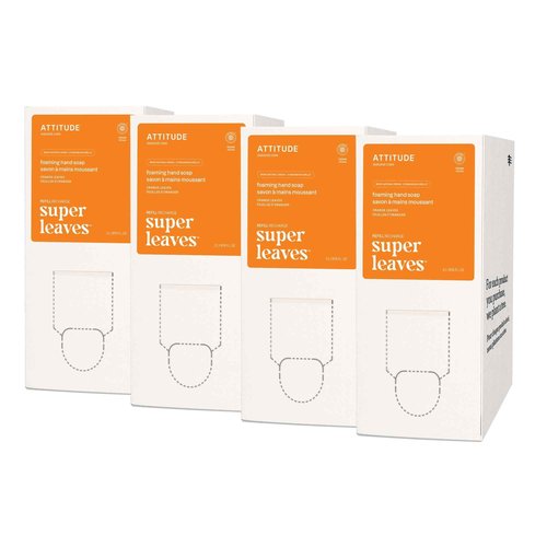 ATTITUDE Bulk Refill for Foaming Hand Soap Dispenser, EWG Verified, Dermatologically Tested, Plant and Mineral Based, Vegan, Orange Blossom & Eucalyptus Scent, 67.62 Fl Oz (Pack of 4)