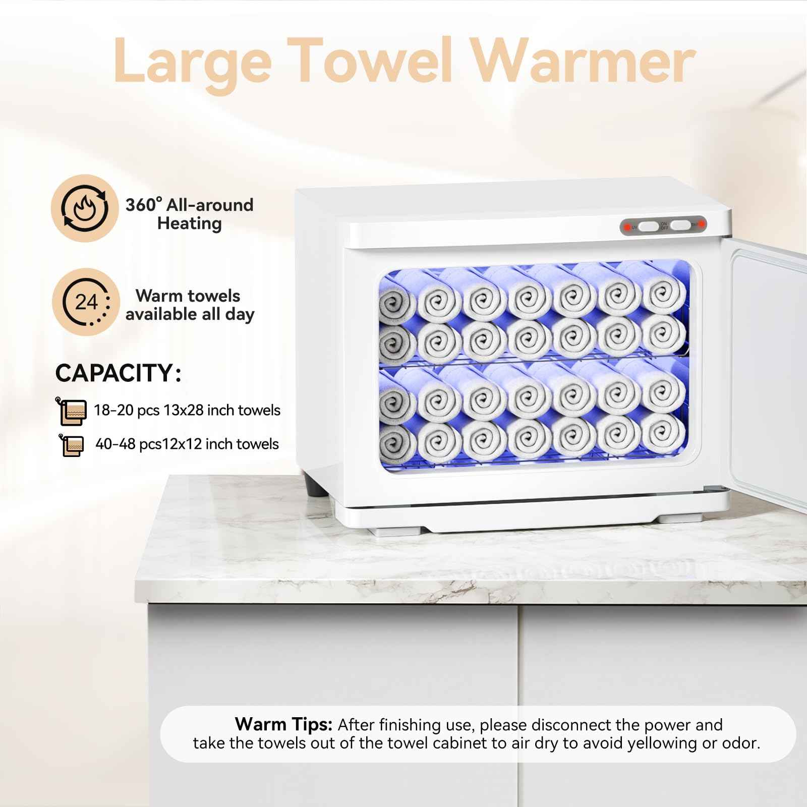 HYTOBP 22L Towel Warmer, Large Hot Towel Warmer for Spa, 2-in-1 Professional Cabinet for Facials Esthetician Beauty Salon and Barber(White)