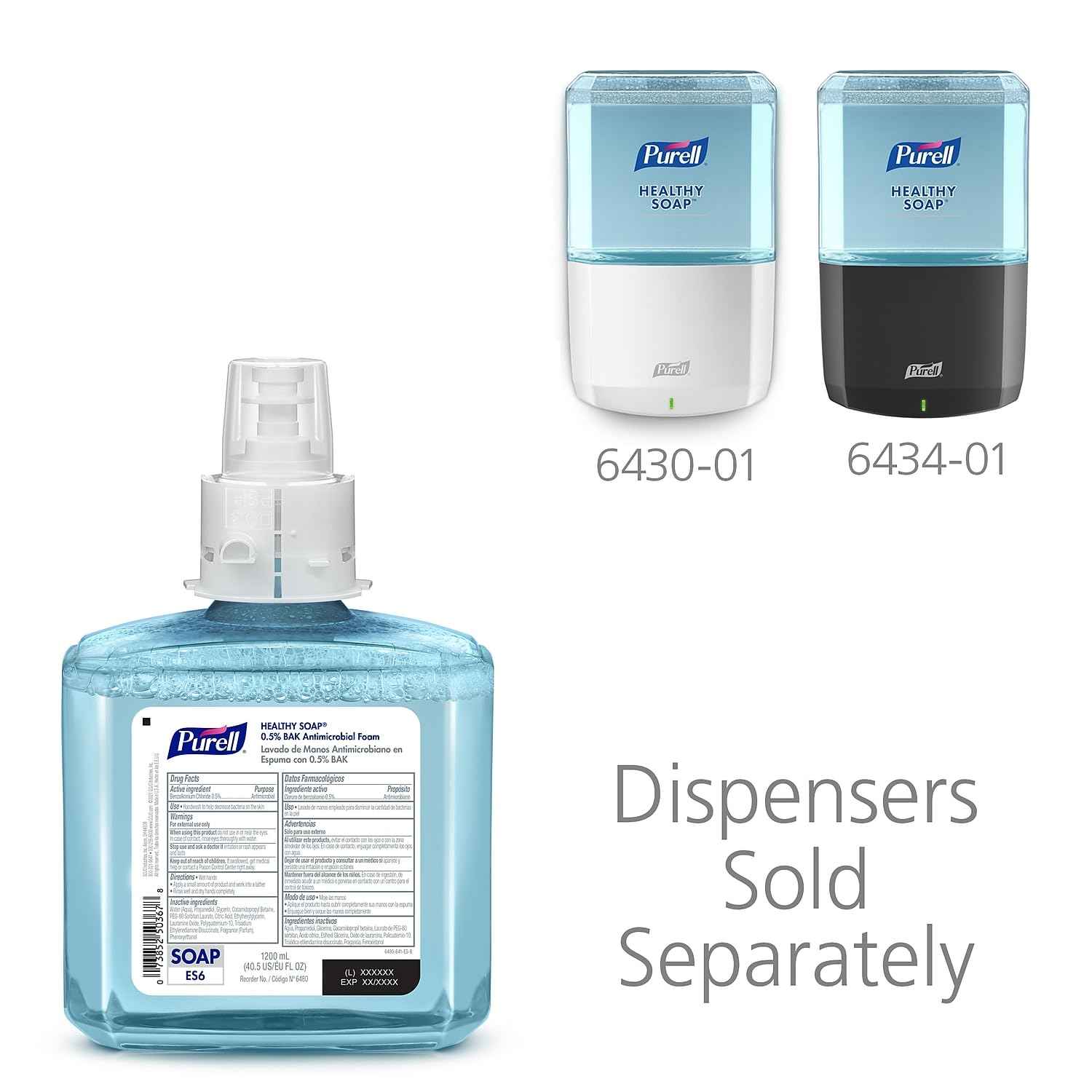 PURELL Brand HEALTHY SOAP 0.5% BAK Antimicrobial Foam, Lightly Fragranced, 1200 mL Refill for PURELL ES6 Automatic Soap Dispenser (Pack of 2) - 6480-02 - Manufactured by GOJO, Inc.