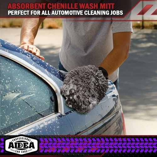 AIDEA Car Wash Mitt Microfiber-2Pack, Scratch-Free& Lint-Free, Premium Chenille Microfiber Wash Mitt-Grey Regular Size (7.12''X10.14'')