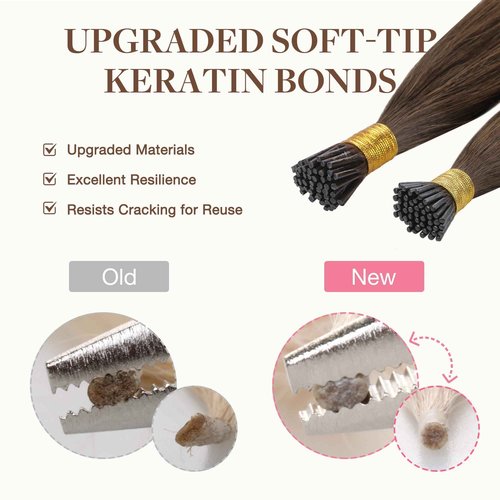 GOO GOO I Tip Hair Extensions Real Human Hair, 24inch 50g 50S, Cold Fusion I Tip Hair Extensions, Invisible Remy Hair, 1 Jet black