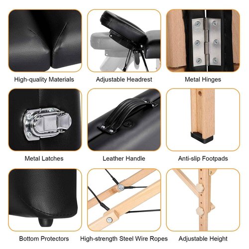Yaheetech Massage Table Portable Lash Beds Spa Bed Massage Couch Foldable Spa Tables Adjustable 2 Fold with Non-Woven Bag 24 inch, Black