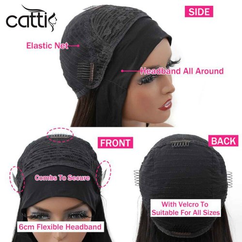 catti Body Wave Headband Wig Human Hair for Black Women Glueless None Lace Front Wigs Human Hair 9A Brizilian Virgin Hair Machine Made Headband Half Wigs Human Hair 150% Density (22" Headband wigs)