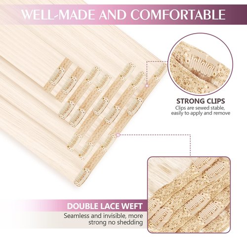 Fimislosion Real Hair Extensions Clip in Human Hair, Seamless Clip in Hair Extensions Real Human Hair, 16 Inch Clip ins extensions for women, Ash Platinum Blonde 120G 7Pcs