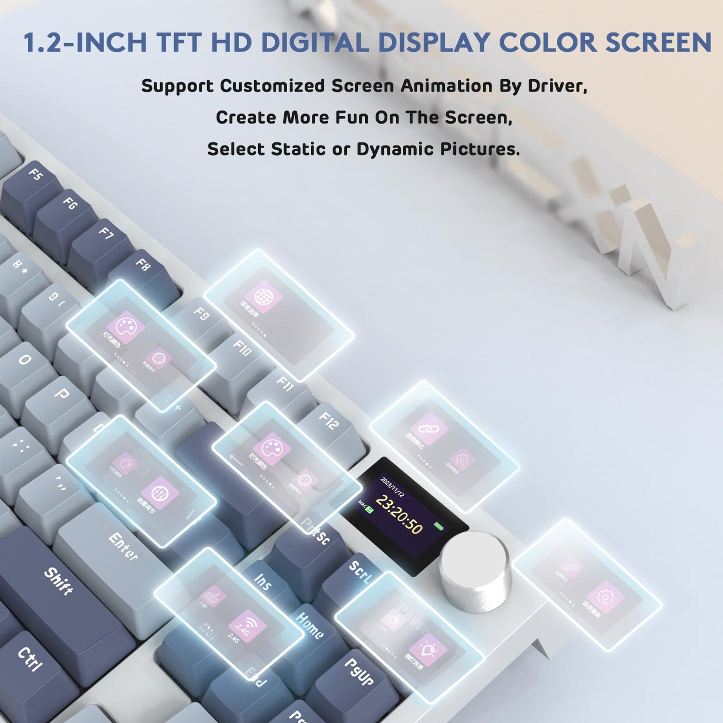 RK86 RGB 75% Wireless Gasket Mechanical Keyboard,Triple Mode Bluetooth5.0/2.4G/USB-C 82 Keys Hot Swappable Gaming Keyboard 4000 mAH Battery w/Knob & 1.2'' HD OLED Display,Custom Linear Switches