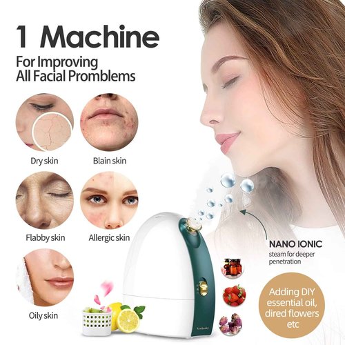 Newbealer Facial Steamer, 3in1 Aromatherapy Face Humidifier, 20 Min Hot & 60 Min Cold Nano Ionic Steam, 180ml Sinuses Moisturizing Cleansing Pores, Bonus 9-Piece Blackhead Remover Kit and Face Brush
