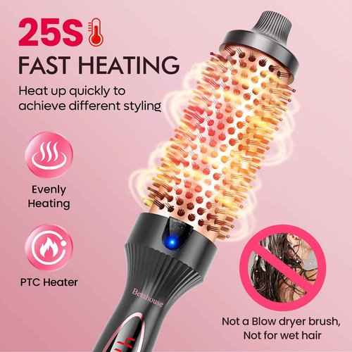 Betahouse Thermal Brush Curling Iron Brushes, 1.5 Inch Heated Round Styling for Blowout, Fast Heating Negative Ion Curling Brushes with 5 Temp Settings, Dual Voltage Hair Styling Tool