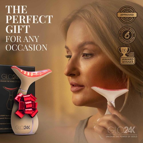 GLO24K 7 Color Beauty Device – Triple LED Action & Vibration Technology Facial and Neck Massager