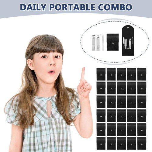 Lasnten 100 Bulk Nail Clipper Set Bulk Manicure Kit Stainless Steel Pedicure Professional Nail Care Kit with Travel Case Portable Grooming for Husband Men Women Family(Black,4 in 1)