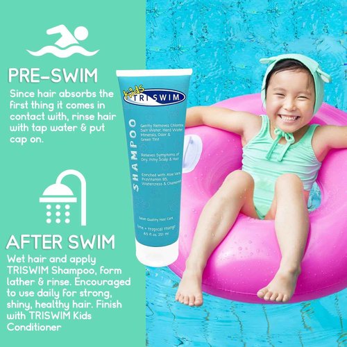 TRISWIM Kids After Swim Value Pack of 4 Travel Mesh Bag + Swim Care Chlorine Removal Body Wash + Swimming Lotion + Swim Shampoo and Conditioner 8.5 fl oz Keep your Little Swimmers Clean and Healthy