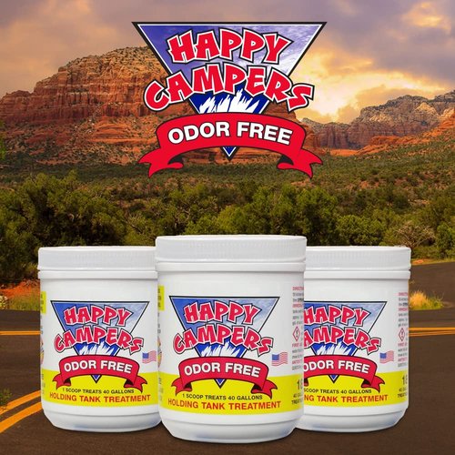 Happy Campers RV Toilet Treatment - Powerful Odor Control, Long-Lasting RV Tank Treatment - Prevents Clogs, Buildup, Sensor Failure - Keeps Holding Tank Clean & Healthy, Odor Free