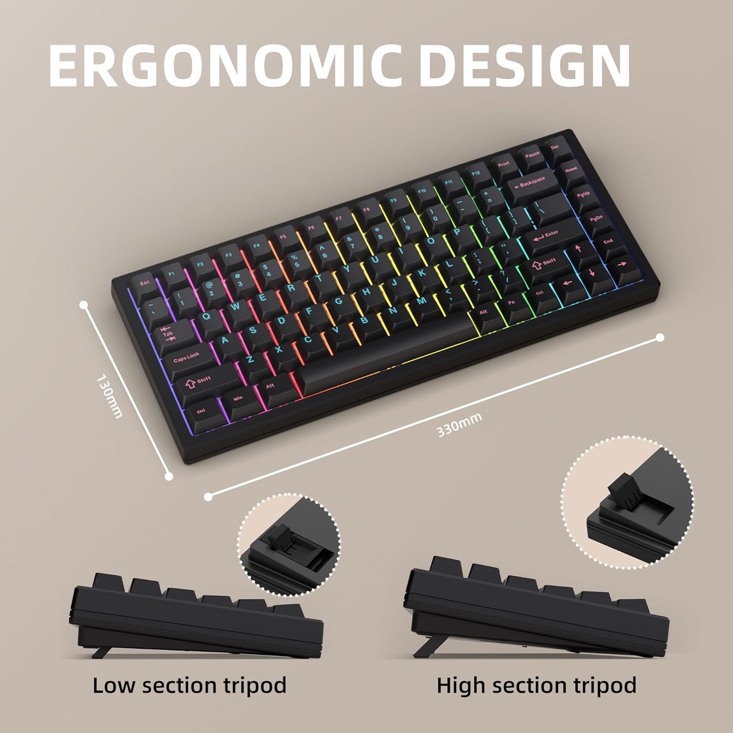 75% Wireless Gaming Keyboard RGB Triple Mode Hot Swappable Mechanical Keyboards PBT Keys Gasket Creamy Custom Keybad Quiet White Switch for Win/MAC