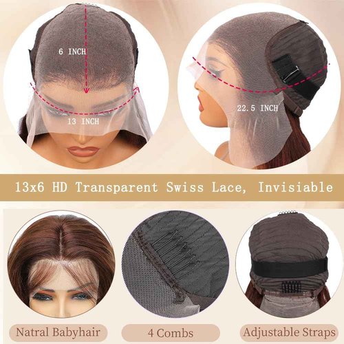 mogge Chocolate Brown Lace Front Wig Human Hair 28 Inch 13x6 Body Wave Lace Front Wigs Human Hair Pre Plucked 200 Density HD Lace Frontal Wigs Brown Colored Wigs Human Hair for Women