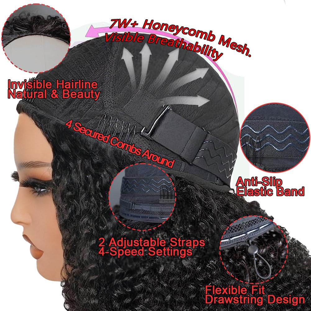 OWNROSE Half Wig Human Hair 200 Density Kinky Curly Half Wig 3 In 1 Seamless Flip Over Glueless Wigs Human Hair with Drawstring Beginner Friendly Curly Wig Headband Wig for Women Daily Wear 20 Inch