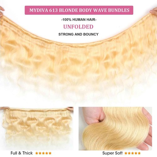 613 Blonde Body Wave Bundles Human Hair 20 inch 100% Unprocessed Virgin Hair Extensions 12A Quick Weave Bundles Human Hair