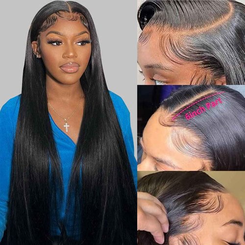 JUBOTIN 30 Inch Straight Lace Front Wig Human Hair 13x6 Straight HD Lace Front Wigs Human Hair Wigs for Women Pre Plucked 180% Density Straight Lace Frontal Wigs Human Hair Natural Black