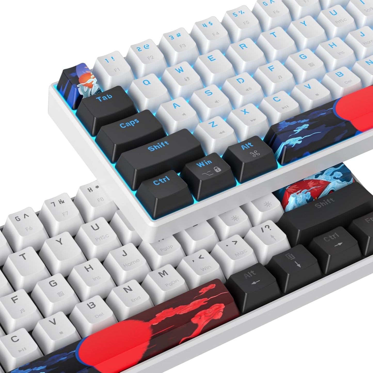 60 Percent Gaming Keyboard 68 Keys Mechanical Keyboard LED Backlit Compact Wired Keyboard with Red Switch for Windows PS4/5 Xbox Gamer(Black-White)