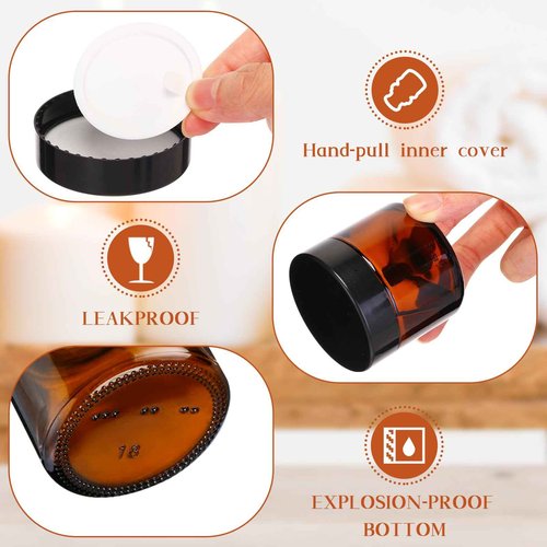 Layhit 90 Pcs 2 oz Glass Jars with Lids Bulk, Small Jars Containers Travel Storage Jar with Inner Liners Labels for Candle Scrubs, Lotions, Cream, Lip Balm (Amber,Black Lid)