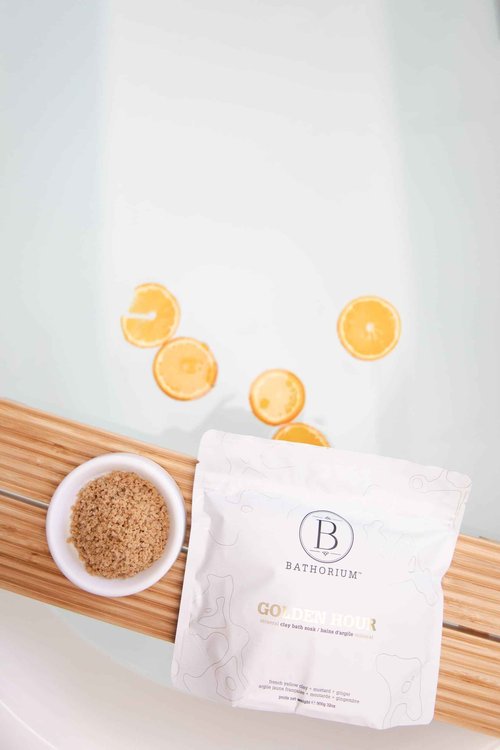 Bathorium Golden Hour Mud Mineral Soak, Detox Bath Soak with French Grey Sea Salt, Ginger & Mandarin, Sinus Relief & Recovery, pH-Balanced for Women, Approximately 3 Baths, 32 oz