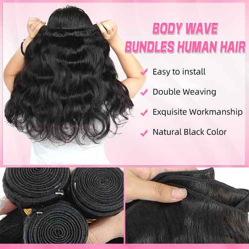 12A Body Wave Bundles Human Hair 18 20 22 Inch - 100% Unprocessed Human Hair Bundles Brazilian Raw Virgin Hair 3 Bundles Quick Weave Human Hair Extensions Natural Color