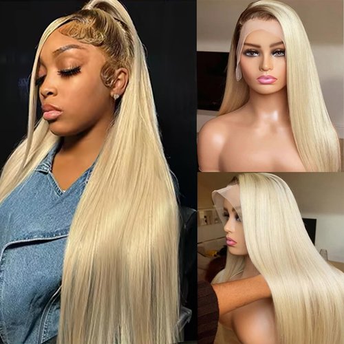 Munx Blonde Wear and Go Glueless Wig Human Hair 13x4 HD Lace Front Wigs for Women 180% Density Pre Plucked with Baby Hair Colored Straight Ombre Blonde 1b613 Lace Wigs 16 Inch